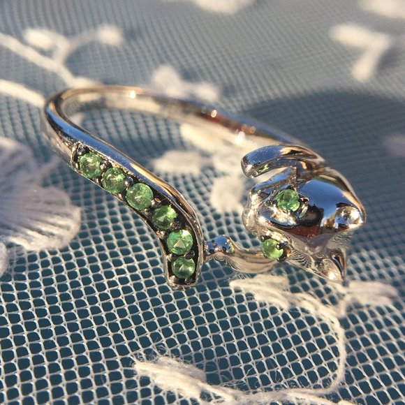 Genuine Tsavorite 925 Wraparound Cat Ring Sterling Silver Green Garnet Sz 6 or 9 - Picture 12 of 14